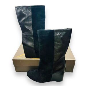 Enzo Angiolini Eabaki Wedge Boots Black Suede / Leather Women's 8